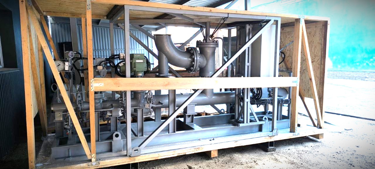 A pressure reducing unit includes a support and suspension system, a control cabinet, instrumentation, electric actuators, an amk.LRV butterfly valve/| photo